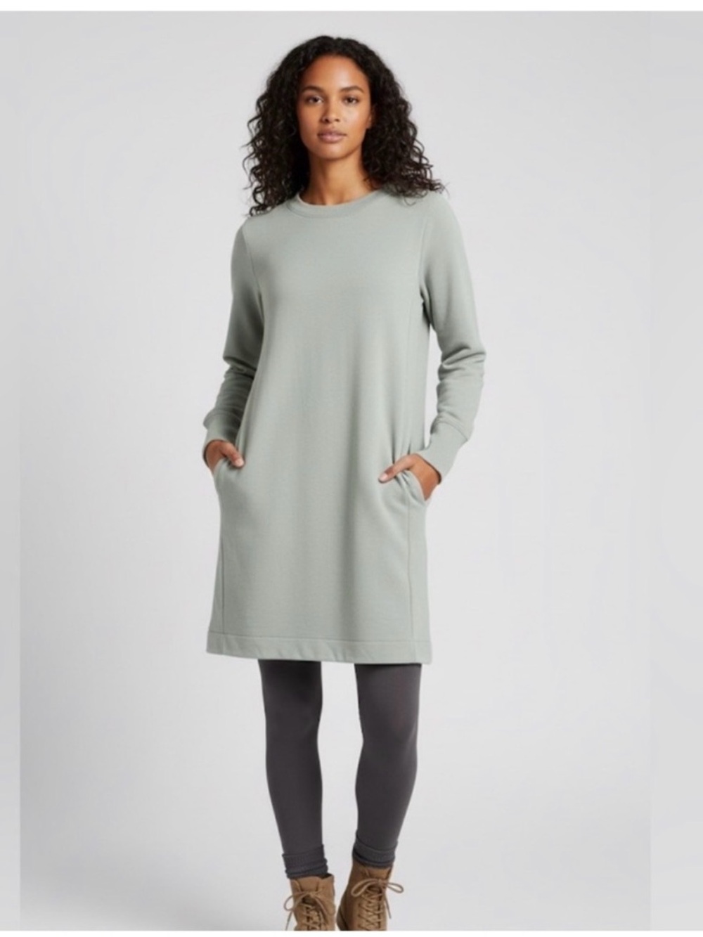 NWT Athleta Women's Sage Green Long Sleeve Pullover Dress